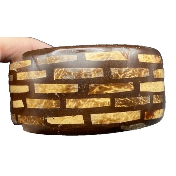 Signed Kenneth Lane Bangle Bracelet 1.5" Wide Inlaid Burled Chunky Wood 8" LOOK - Picture 1 of 15